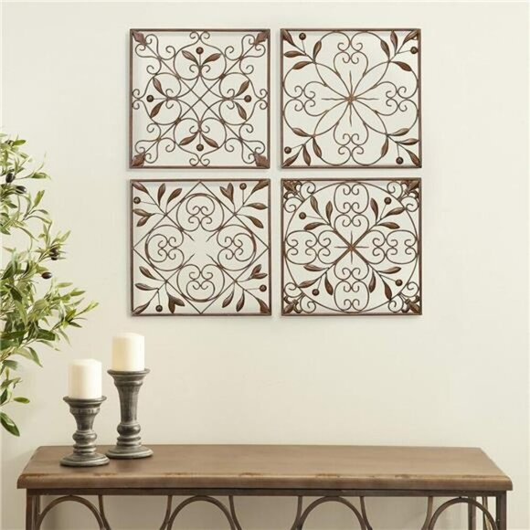 Deco 79 Metal Wall Art Set Rustic Scroll Wrought Iron Home Decor 14x14 Inch - Picture 2 of 7